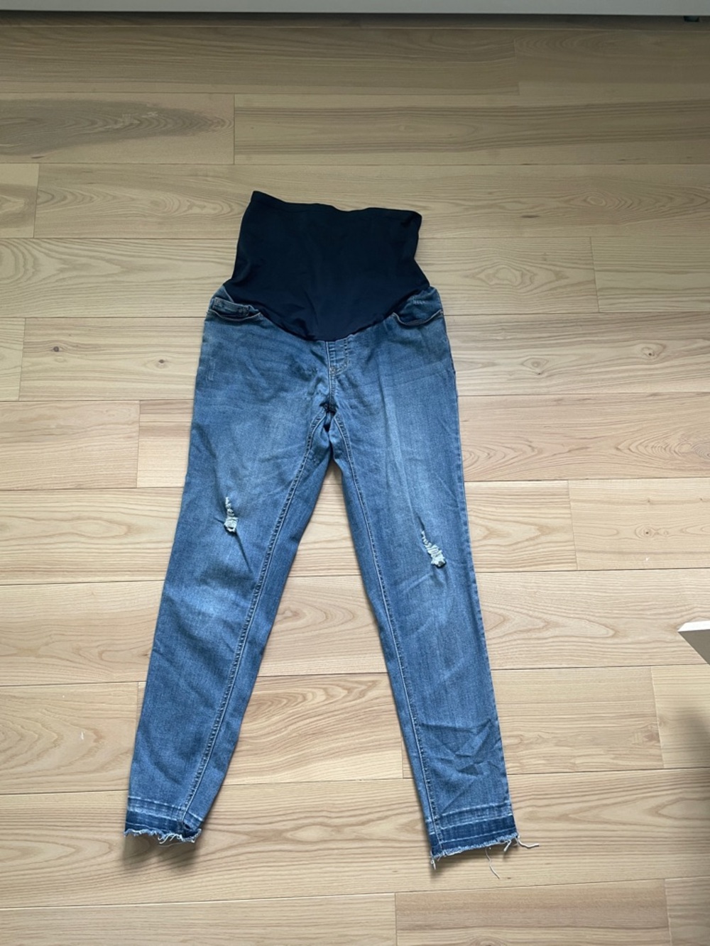 Classic Blue Maternity Boyfriend Jeans with Black Waistband